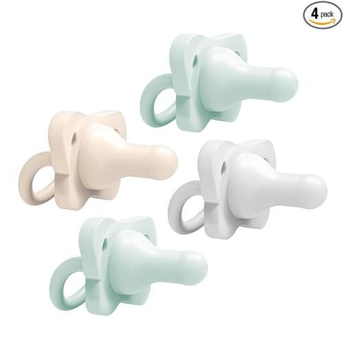 Dr. Brown's HappyPaci 100% Silicone Baby Pacifier, Contoured One-Piece Design, Gray, Green, Ecru, 0-6m, BPA-Free, 4-Pack
