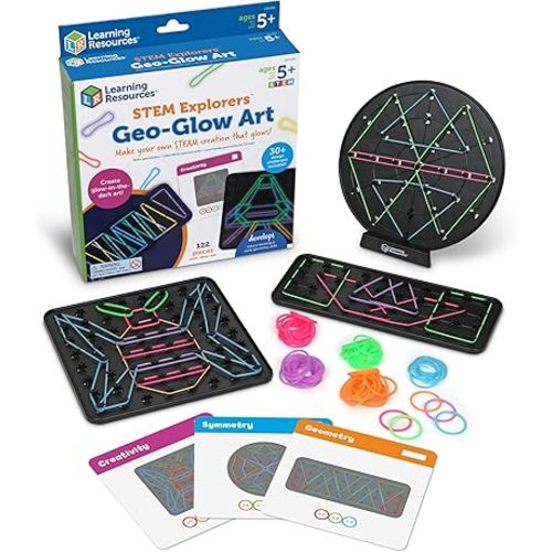 Learning Resources STEM Explorers Geo-Glow Art Kit, Glow in The Dark Toys, Kids Art Display, Kids Building Toys, Homeschool, Arts and Crafts Toys, Fine Motor Skills