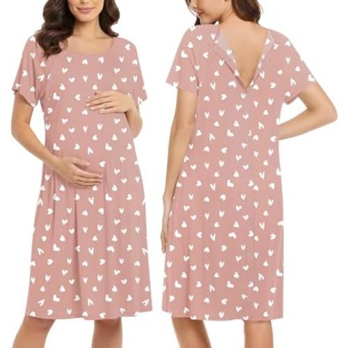 Ekouaer Women’s Nursing/Delivery/Labor/Hospital Nightdress Short Sleeve Maternity Nightgown with Button S-XXL