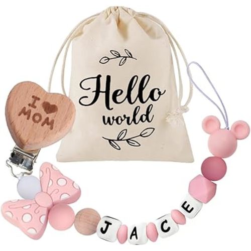 Personalized Pacifier Clip, Custom Silicone Pacifier Holder, Custom Binky Clip, Baby Newborn Gift