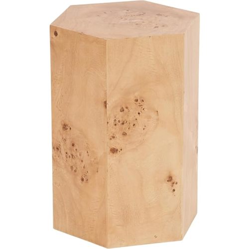 Kate and Laurel Berkett Hexagon Burlwood Side Table, 14 x 12 x 19, Natural Wood, Transitional End Table for Use as Burlwood Nightstand, Living Room Pedestal Table, or Dorm Room Vanity Stool
