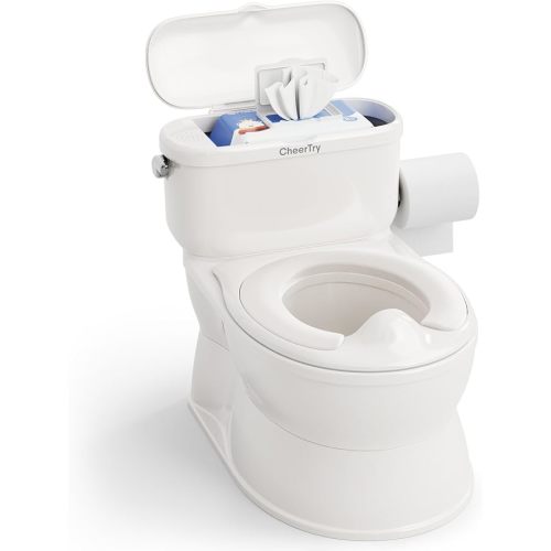 2-in-1 Toddler Potty Training Toilet - with Detachable Training Seat, Realistic Flushing Sound for Boys & Girls Ages 1-3 with Wipes Storage, Toilet Paper Holder