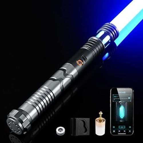 Upgrade Smooth Swing XRGB 3.0 Light Saber, Motion Control Light Saber, 16 Set Sound Fonts, Infinite Color Changing, Rechargeable Light Sabers, Belt Clip and Blade Plug Pretend Play Tools-Gray