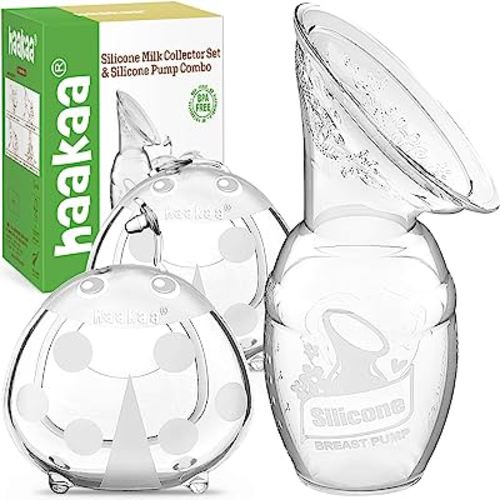 haakaa Manual Breast Pump Collector 4oz/100ml and Ladybug Milk Collector 2.5oz/75ml Combo for Breastfeeding, Made of Food Grade Silicone
