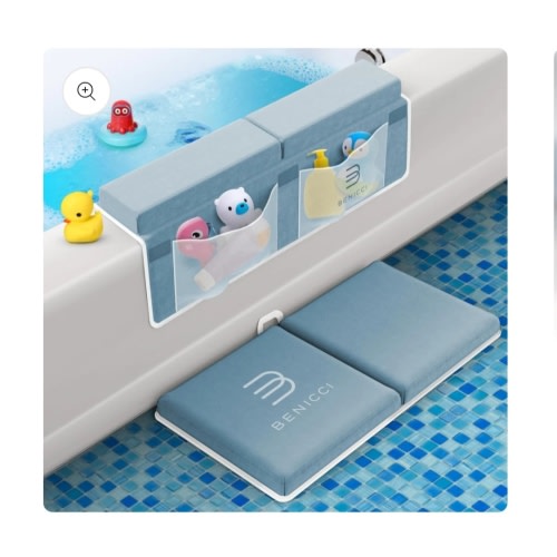 Comfortable Bath Kneeler and Elbow Kneeling Rest Pad for Baby Bathing Parents - Painless Foam Mat with Toy Organizer Pockets - Quick Drying, Foldable