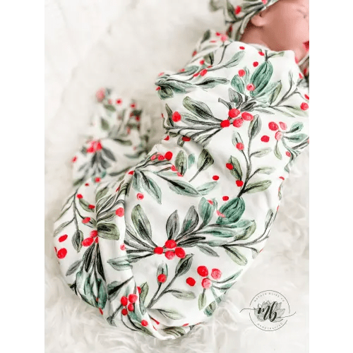 Mistletoe and Red Berries Swaddle