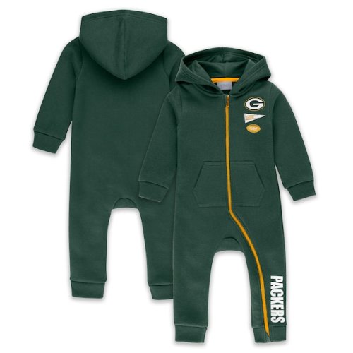 Infant & Newborn Green Bay Packers WEAR by Erin Andrews Green Hooded Fleece Full-Zip Coverall