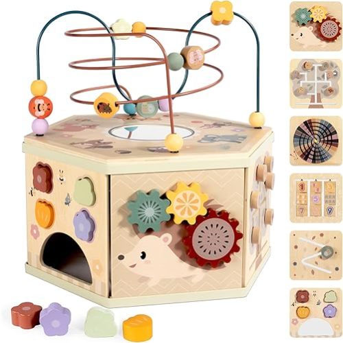 LOL-FUN Wooden Activity Cube Montessori Toys for 1 2 Year Old Baby Activity Center for Toddlers 1-3