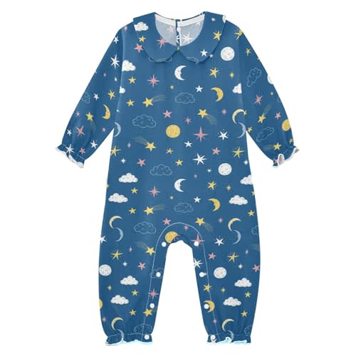 Emelivor Night Sky Stars Blue Baby Girl Romper Clothes Long Sleeve Jumpsuit Baby Girls Sleepers Cotton Outfits,3M