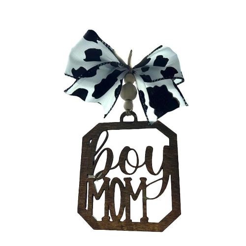 Car Charm Rear View Mirror Hand Crafted (boy_mom) Leopard Burlap Black White Red Black Cow Paws Ribbons