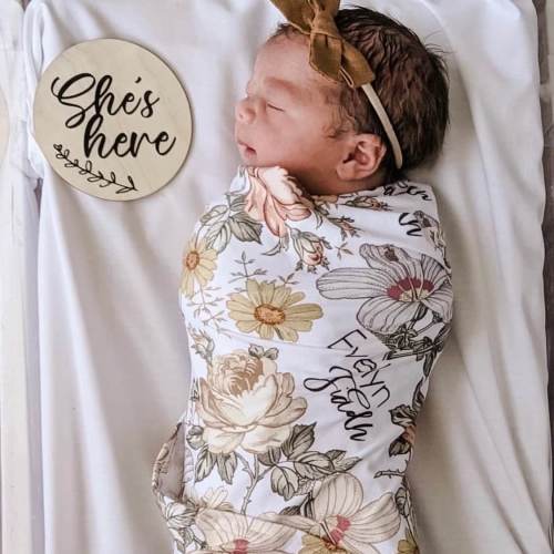 Peytons Vintage Floral Personalized Baby Name Swaddle Blanket