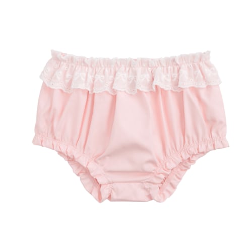 Pink Eyelet Trim Bloomers | Cotton Poplin Bloomers for 3-6M | Mud Pie