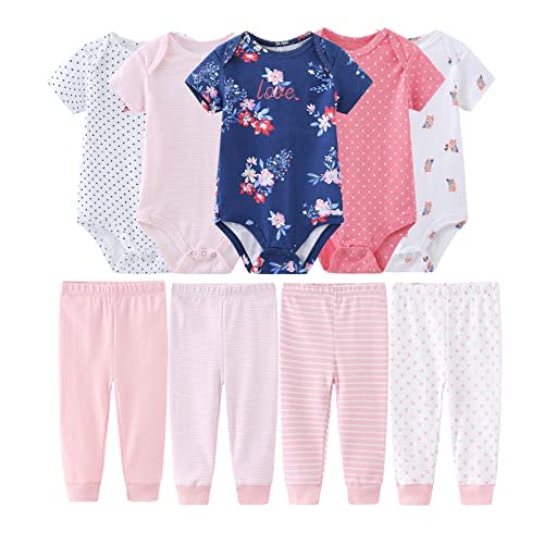 MAMIMAKA Newborn Baby Clothes Set - Short Sleeve Baby Boy Pants & Girl Bodysuits - Layette Sets