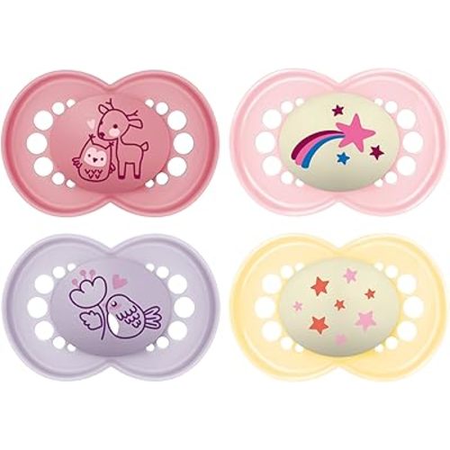MAM Day & Night Pacifiers, Glow in The Dark Pacifier for Breastfed Babies, 6-16 Months, Girl