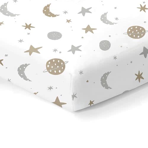100% Organic Cotton Fitted Sheets for Standard Crib and Toddler Mattresses/Pads 28” x 52” and up to 6” Thick. Boys and Girls. Fits, Dream On Me, Lullaby, Safety 1st, Newton, and Other Brands. Space