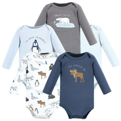 Hudson Baby Cotton Long-Sleeve Bodysuits, 5-Pack, Newborn- 24 Months