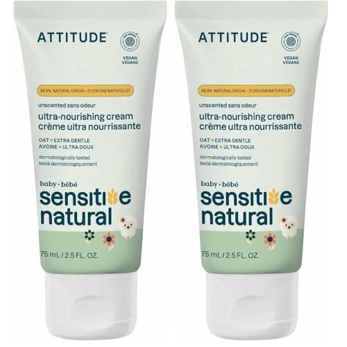 Attitude Deep Moisturizing Body Cream, Plant and Mineral-Based Ingredients, Vegan and Cruelty-free Personal Care Products for Sensitive Skin, Unscented, 2.5 Fl Oz (Pack of 2)