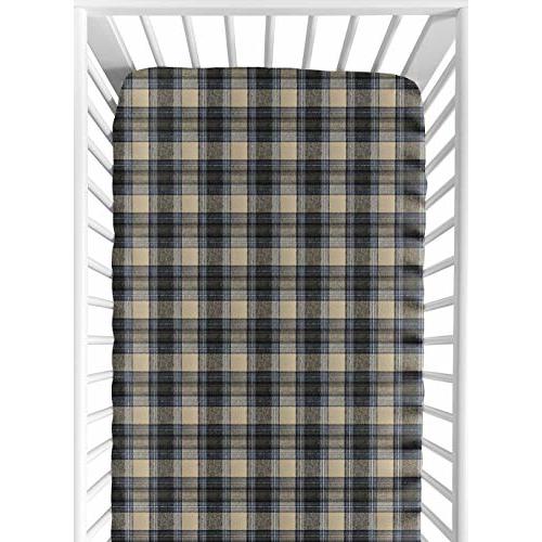 Sweet Jojo Designs Fitted Baby Crib Sheets (Woodland Plaid) for Boys, Infant Nursery, Toddler Room - Standard Size (Blue and Tan Tartan, Checkered, Flannel, Checked for the Rustic Patch Collection)