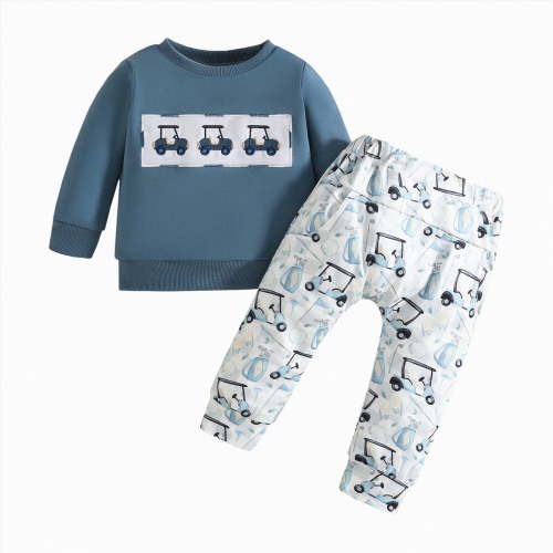 HCNTES Toddler Baby Boy Clothes Long Sleeve Tops Pants Sweatsuit Outfits(Blue&2#1,12-18 Months)