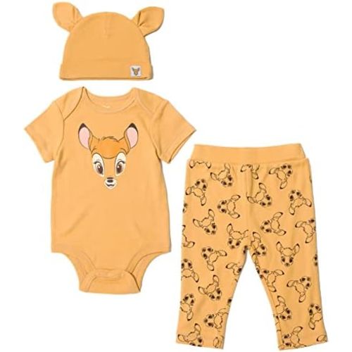 Disney Mickey Mouse Minnie Mouse Lion King Winnie The Pooh Baby Bodysuit Pants and Hat 3 Piece Outfit Set Newborn to Infant