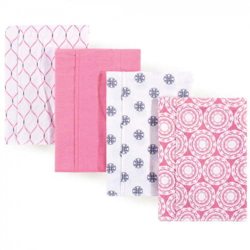 Hudson Baby Infant Girl Cotton Flannel Burp Cloths 4pk, Medallion, One Size
