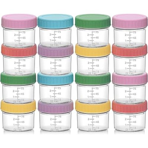 Accguan 16 Pack Glass Baby Food Storage Containers, 4 oz Baby Food Jars with Lids, Baby Food Maker for Microwave & Dishwasher Freezer Safe,BPA Free