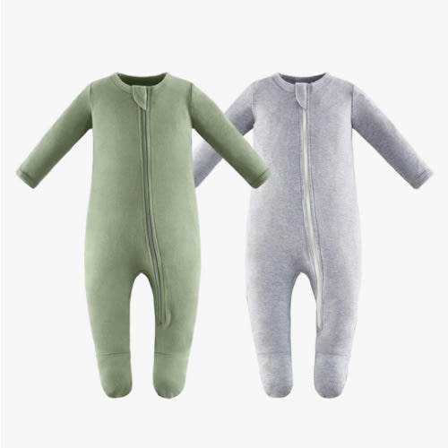 Owlivia Organic Cotton Baby Pajamas, Boys Girls Zip Front Sleep 'N Play Pjs, Footed Sleeper, Long Sleeve