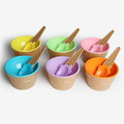 Windfall Kids Ice Cream Bowl Spoon Set Safe Durable Plastic Candy Color Lovely Dessert Bowl Yougurt Cup DIY Ice Cream Tools Summer Festive Party Favor Kids Gift