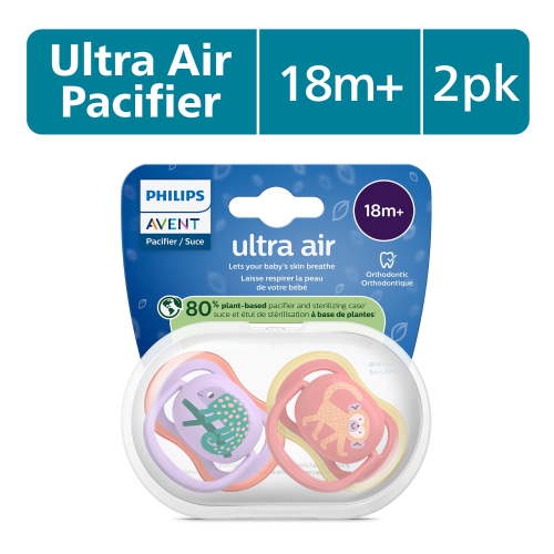 Philips Avent Ultra Air Pacifier 18M+, Chameleon / Monkey, 2 Pack, SCF349/47