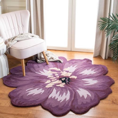 SAFAVIEH Novelty Collection 5' Round Lilac NOV254A Handmade Boho Flower Premium Wool Area Rug