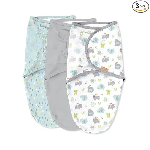 SwaddleMe by Ingenuity Original Swaddle, 100% Cotton, Improves Sleep & Calms Startle Reflex, 0-3 Months, 3-Pack - Jungle Drops