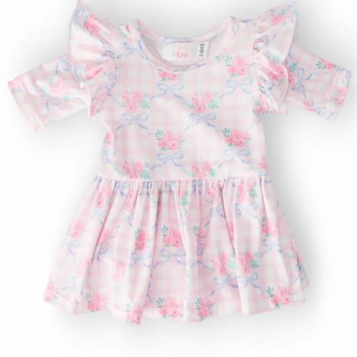 Ribbons & Roses 3/4 Sleeve Flutter Twirl Bodysuit | Mila & Rose