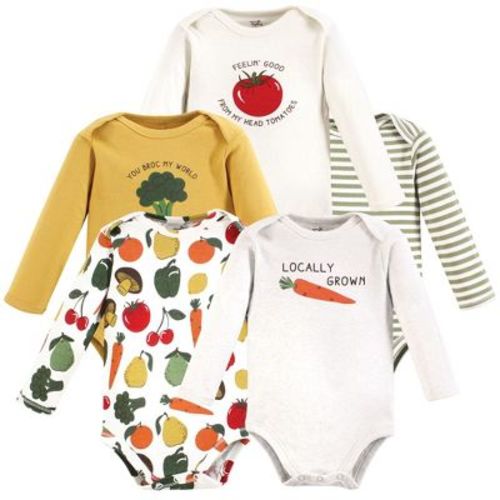 Touched By Nature Organic Cotton Long-sleeve Bodysuits, Happy Veggies, Newborn