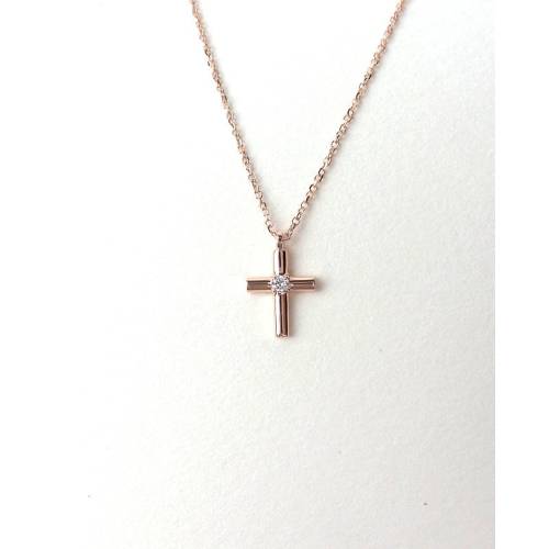 Dainty 14k Rose Gold Diamond Cross Necklace: Handmade Religious Jewelry