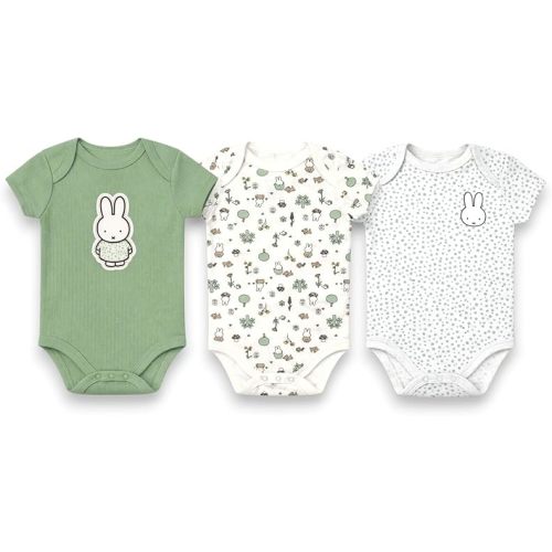 Miffy Baby Boys' 3-Pack Short Sleeve Soft Cotton Blend Bodysuit Sets