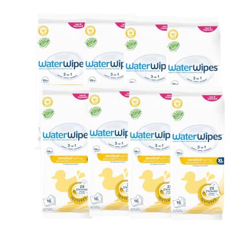 WaterWipes Sensitive+ Bathing Wipes, 3-In-1 Cleans, Cares, Protects, 99.9% Water, Unscented & Hypoallergenic, 16 Count (Pack of 6)