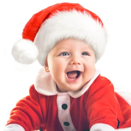 JUANANIUG Baby Santa Hat: Christmas Hat for Infant Newborn - Extra Thicken Classic Fur for Christmas New Year Festive Xmas Holiday Party Supplies
