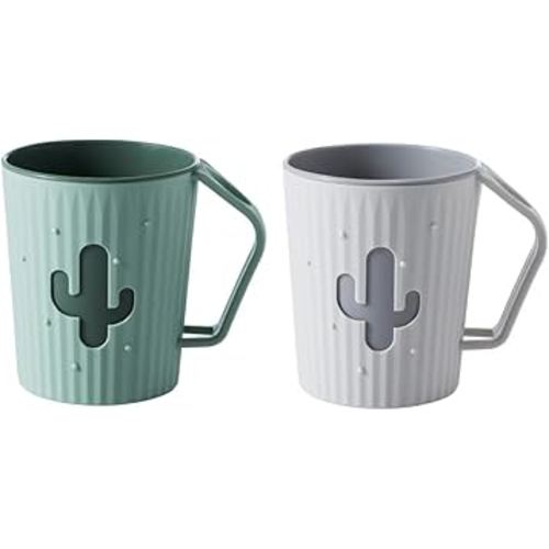 2pcs Children's Bathroom Mouthwash Cup, 360ML, PP Material Anti-Drop Toothbrush Cup (Green&Grey)