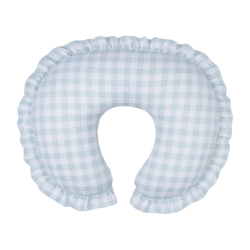 Light Blue Checkered Ruffle Nursing Pillow Cover