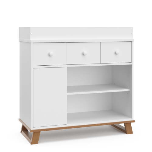 Storkcraft Modern Infant Nursery Changing Table Dresser, White with Vintage Driftwood