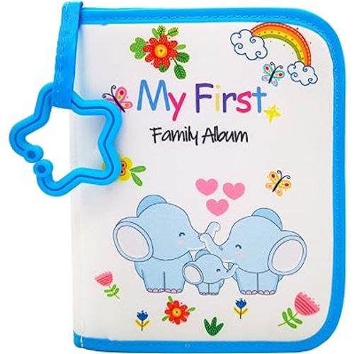 Baby Soft Cloth Album; Baby‘s My First Photo Book for Family Memery with Safe Mirror Holds 17 Photos Kissing Elephant Family…