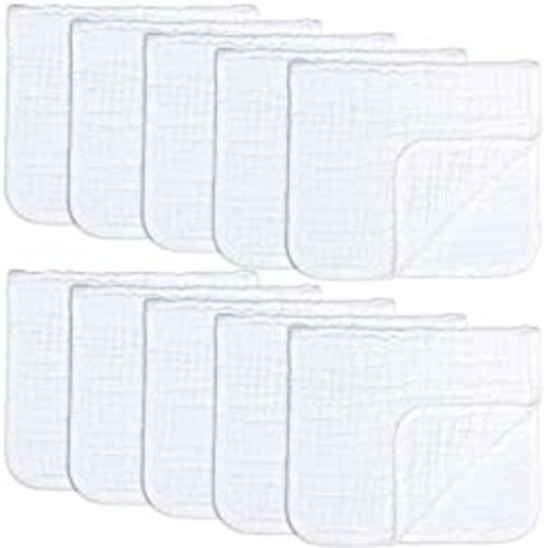 Comfy Cubs Muslin Burp Cloths Large 100% Cotton Hand Washcloths for Babies, Baby Essentials 6 Layers Extra Absorbent and Soft Boys & Girls Rags for Newborn Registry (White, 10-Pack, 20" X10")