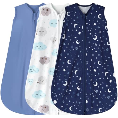 BSTOPPT 3 Pack Baby Sleep Sack 6-12 Months 100% Rayon Cotton Baby Sleeping Bag 2-Way Zipper Toddler Wearable Blankets Comfy Stretchy Lightweight TOG 0.3