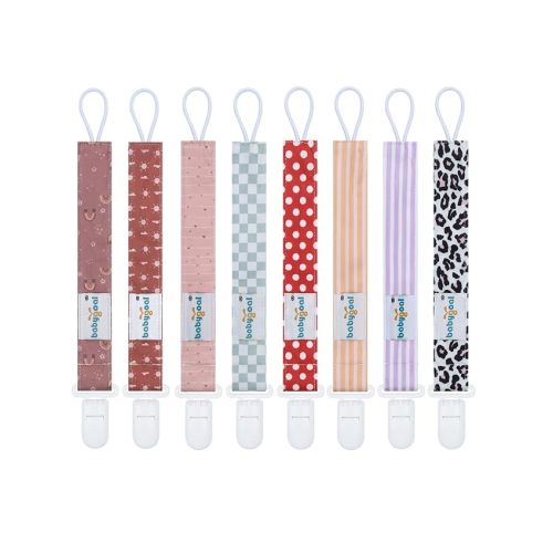 Babygoal Stripe Pacifier Clips, 8 Pack Binky Paci Holder Clips for Baby Boys and Girls Fits for Most Pacifier, Binkie Styles & Baby Teethers & Toys and Gift 8PS50-B