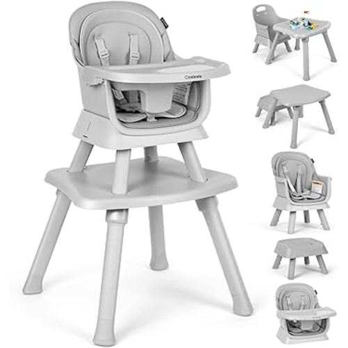Cowiewie 8 in 1 Baby High Chair for Babies & Toddlers Table and Chair Set Building Block Table Highchair with Safety Harness, Removable Tray（Wavy）