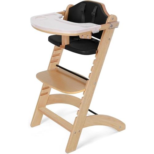 Cowiewie New Upgrade 3-in-1 Convertible Wooden High Chair for Babies & Toddlers 10 Levels Adjustable 3-Tier Remove 2 Waterproof Cozy Cushions Black