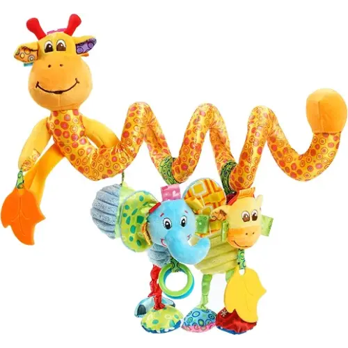 Jollybaby Crib Stroller Car Seat Toys for Baby 0-3-6-9-12 Months, Tummy Time Hanging Sensory Toys for Newborn with Music Box and Teether, Spiral Carseat Toy for Infant Boys Girls Gifts (Giraffe)