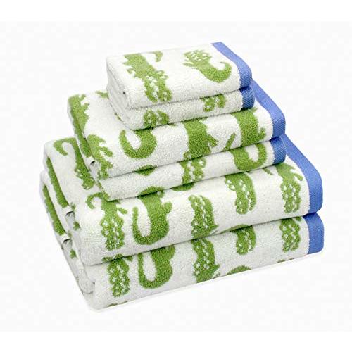 ORIGINAL KIDS 6 Piece Towel Set - Bath Time in A While Crocodile- 2 Bath Towels, 2 Hand Towels, 2 Washcloths - 100% Cotton Jacquard Soft Absorbent Pool Beach Towel Gift - Green Blue