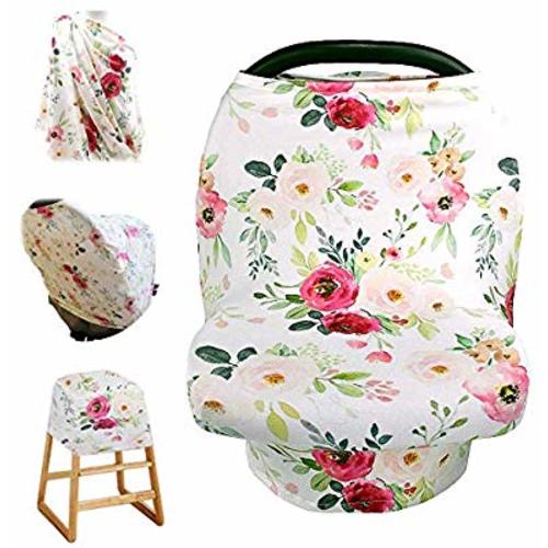 Stretchy Baby Car Seat Cover for Baby Boys and Girls,Multiuse - Nursing Breastfeeding Covers,Shopping Cart/High Chair/Stroller Covers,Infinity Scarf,Car Seat Canopies(Retro Flower)