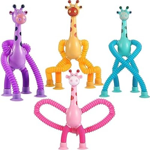 Telescopic Suction Cup Giraffe Toy, Easter Basket Stuffer Gift for Kid Toddlers Year Old Age 3 4 5 6 7 8, 4 Pcs Fidget Sensory Toys for Kids with Autism, Toddler Travel & Airplane Activities